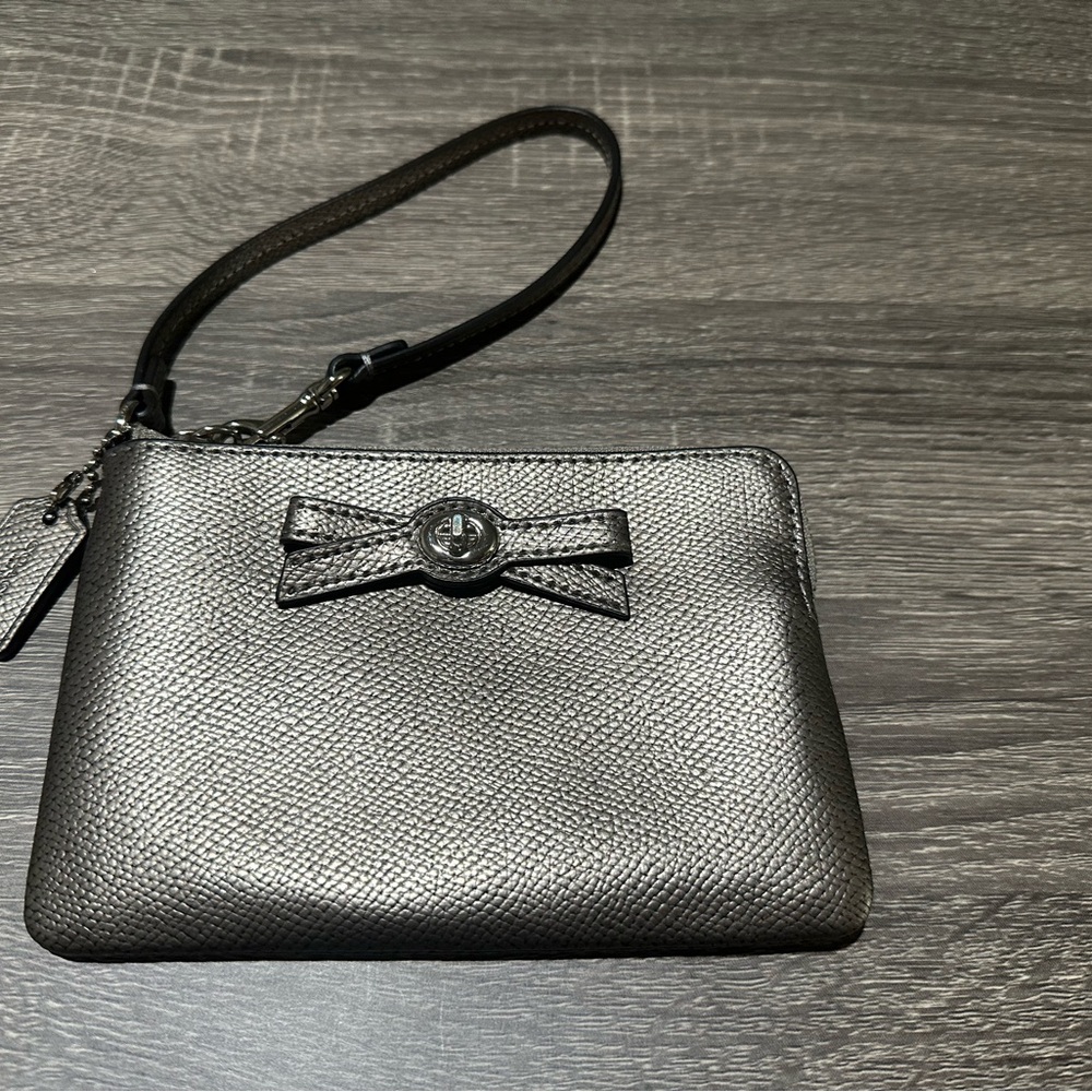 Coach Metallic Gray Wristlet Clutch